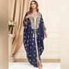 image:imageIDOPIP Abayas for Women Muslim Ramadan Dress Long Sleeve Floral Maxi Moroccan Kaftan Dress Loose Islamic Dubai Pakistani RobeDark Blue