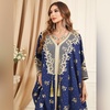 image:imageIDOPIP Abayas for Women Muslim Ramadan Dress Long Sleeve Floral Maxi Moroccan Kaftan Dress Loose Islamic Dubai Pakistani RobeDark Blue