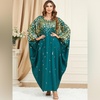 image:imageIDOPIP Abayas for Women Muslim Ramadan Dress Long Sleeve Floral Maxi Moroccan Kaftan Dress Loose Islamic Dubai Pakistani RobeGreen Floral