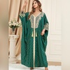 image:imageIDOPIP Abayas for Women Muslim Ramadan Dress Long Sleeve Floral Maxi Moroccan Kaftan Dress Loose Islamic Dubai Pakistani RobeGreen Tassel