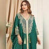 image:imageIDOPIP Abayas for Women Muslim Ramadan Dress Long Sleeve Floral Maxi Moroccan Kaftan Dress Loose Islamic Dubai Pakistani RobeGreen Tassel