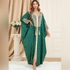 image:imageIDOPIP Abayas for Women Muslim Ramadan Dress Long Sleeve Floral Maxi Moroccan Kaftan Dress Loose Islamic Dubai Pakistani RobeGreen Tassel