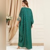 image:imageIDOPIP Abayas for Women Muslim Ramadan Dress Long Sleeve Floral Maxi Moroccan Kaftan Dress Loose Islamic Dubai Pakistani RobeGreen Tassel