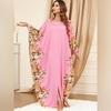 image:imageIDOPIP Abayas for Women Muslim Ramadan Dress Long Sleeve Floral Maxi Moroccan Kaftan Dress Loose Islamic Dubai Pakistani RobePink