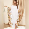 image:imageIDOPIP Abayas for Women Muslim Ramadan Dress Long Sleeve Floral Maxi Moroccan Kaftan Dress Loose Islamic Dubai Pakistani RobeWhite