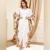 image:imageIDOPIP Abayas for Women Muslim Ramadan Dress Long Sleeve Floral Maxi Moroccan Kaftan Dress Loose Islamic Dubai Pakistani RobeWhite