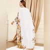 image:imageIDOPIP Abayas for Women Muslim Ramadan Dress Long Sleeve Floral Maxi Moroccan Kaftan Dress Loose Islamic Dubai Pakistani RobeWhite