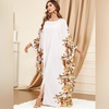image:imageIDOPIP Abayas for Women Muslim Ramadan Dress Long Sleeve Floral Maxi Moroccan Kaftan Dress Loose Islamic Dubai Pakistani RobeWhite