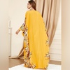 image:imageIDOPIP Abayas for Women Muslim Ramadan Dress Long Sleeve Floral Maxi Moroccan Kaftan Dress Loose Islamic Dubai Pakistani RobeYellow