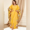 image:imageIDOPIP Abayas for Women Muslim Ramadan Dress Long Sleeve Floral Maxi Moroccan Kaftan Dress Loose Islamic Dubai Pakistani RobeYellow