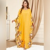 image:imageIDOPIP Abayas for Women Muslim Ramadan Dress Long Sleeve Floral Maxi Moroccan Kaftan Dress Loose Islamic Dubai Pakistani RobeYellow