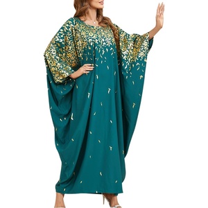 image:imageIDOPIP Abayas for Women Muslim Ramadan Dress Long Sleeve Floral Maxi Moroccan Kaftan Dress Loose Islamic Dubai Pakistani RobeGreen Floral
