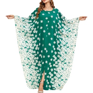 image:imageIDOPIP Abayas for Women Muslim Ramadan Dress Long Sleeve Floral Maxi Moroccan Kaftan Dress Loose Islamic Dubai Pakistani RobeGreen Flower