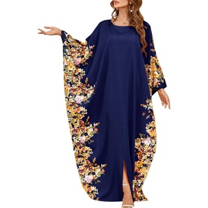 image:imageIDOPIP Abayas for Women Muslim Ramadan Dress Long Sleeve Floral Maxi Moroccan Kaftan Dress Loose Islamic Dubai Pakistani RobeRoyal Blue