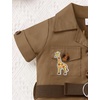 image:imageIDOPIP Safari 1st Birthday Outfits for Baby Boys Wild Jungle Animals Belted Top Shorts Hat Bandana Set Cake Smash Photo PartyBrown