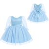 image:imageToddler Girls VBack Bow Beads Tulle Birthday Flower Girl Dress 624M 26YBlue