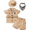 image:imageIDOPIP Safari 1st Birthday Outfits for Baby Boys Wild Jungle Animals Belted Top Shorts Hat Bandana Set Cake Smash Photo PartyKhaki