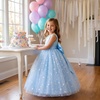 image:imageIDOPIP Butterfly Flower Girl VBack Bow Dress for Kid Wedding Pageant PartyBlue