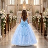 image:imageIDOPIP Butterfly Flower Girl VBack Bow Dress for Kid Wedding Pageant PartyBlue