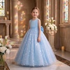 image:imageIDOPIP Butterfly Flower Girl VBack Bow Dress for Kid Wedding Pageant PartyBlue