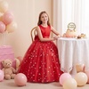 image:imageIDOPIP Butterfly Flower Girl VBack Bow Dress for Kid Wedding Pageant PartyRed