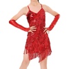 image:imageIDOPIP Kids Girls 1920s Flapper Dress Vintage Sequins Fringe Latin Dance Dress Gatsby Halloween Party Dress up with GlovesRed