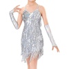 image:imageIDOPIP Kids Girls 1920s Flapper Dress Vintage Sequins Fringe Latin Dance Dress Gatsby Halloween Party Dress up with GlovesSilver