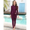 image:imageIDOPIP Muslim Swimsuits for Women Modest Swimwear Rash Guard Bathing SuitWine Red