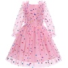 image:imageIDOPIP Toddler Girls Birthday Dresses Embroidery Floral Confetti Tulle Tutu Kid Princess Pageant Party Long Sleeve Dress 38TPink Confetti