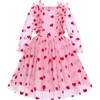 image:imageIDOPIP Toddler Girls Birthday Dresses Embroidery Floral Confetti Tulle Tutu Kid Princess Pageant Party Long Sleeve Dress 38TPink Heart
