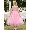 image:imageIDOPIP Girls Pink Sequin Bubble Tulle Dress for Princess Flower Girl GownPink