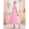 image:imageIDOPIP Girls Pink Sequin Bubble Tulle Dress for Princess Flower Girl GownPink