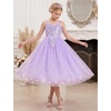 image:imageIDOPIP Girls Pink Sequin Bubble Tulle Dress for Princess Flower Girl GownPurple