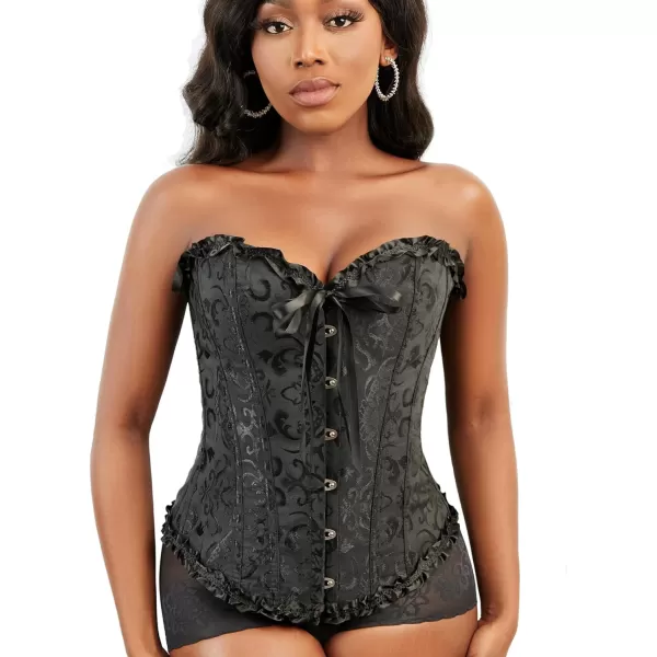 SZIVYSHI Corset Tops for Women Bustier Shapewear Lingerie Lace Waist Push Up BodysuitBlack