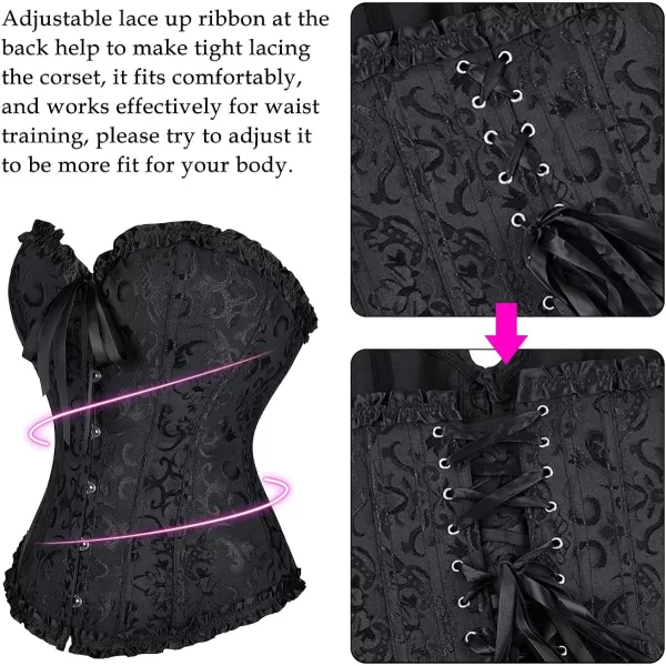 SZIVYSHI Corset Tops for Women Bustier Shapewear Lingerie Lace Waist Push Up BodysuitBlack