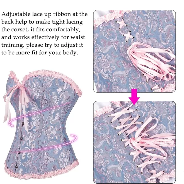 SZIVYSHI Corset Tops for Women Bustier Shapewear Lingerie Lace Waist Push Up BodysuitBlue