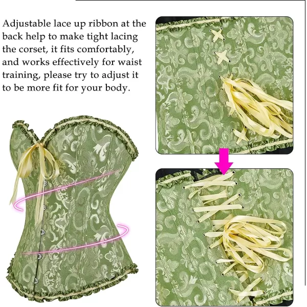 SZIVYSHI Corset Tops for Women Bustier Shapewear Lingerie Lace Waist Push Up BodysuitGreen