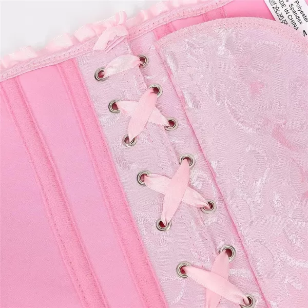 SZIVYSHI Corset Tops for Women Bustier Shapewear Lingerie Lace Waist Push Up BodysuitPink