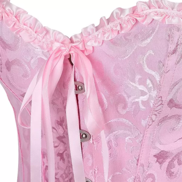 SZIVYSHI Corset Tops for Women Bustier Shapewear Lingerie Lace Waist Push Up BodysuitPink