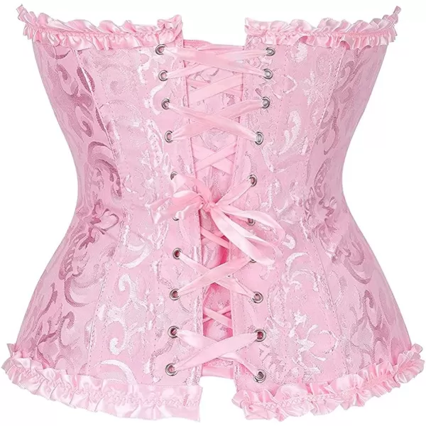 SZIVYSHI Corset Tops for Women Bustier Shapewear Lingerie Lace Waist Push Up BodysuitPink