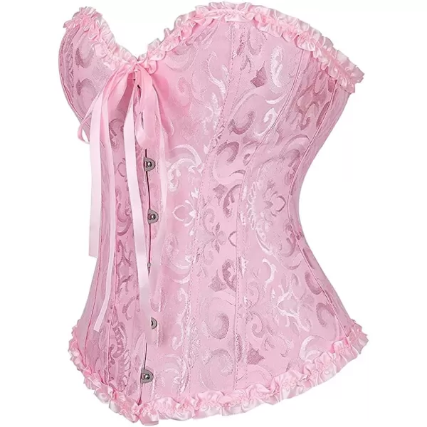 SZIVYSHI Corset Tops for Women Bustier Shapewear Lingerie Lace Waist Push Up BodysuitPink