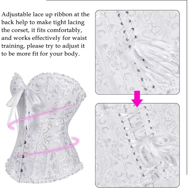 SZIVYSHI Corset Tops for Women Bustier Shapewear Lingerie Lace Waist Push Up BodysuitWhite