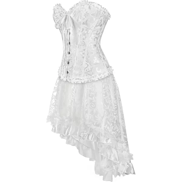 SZIVYSHI Corset Tops for Women Bustier Shapewear Lingerie Lace Waist Push Up BodysuitWhite Corset With Skirt