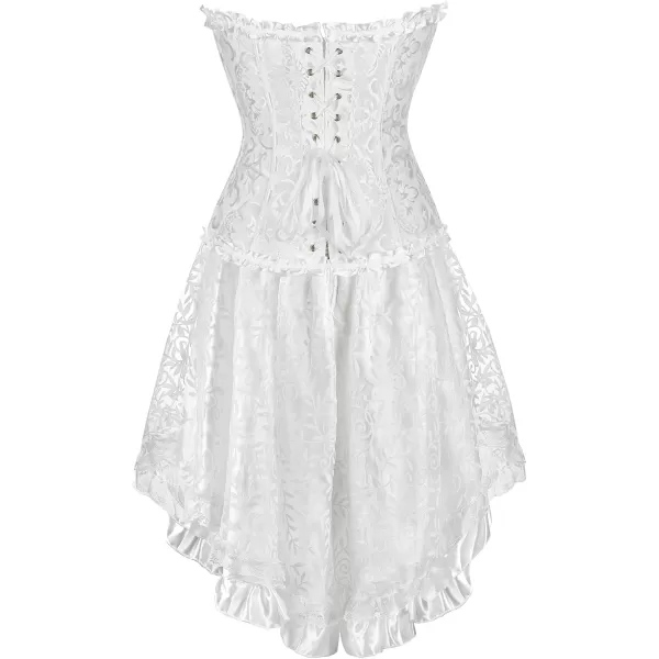 SZIVYSHI Corset Tops for Women Bustier Shapewear Lingerie Lace Waist Push Up BodysuitWhite Corset With Skirt