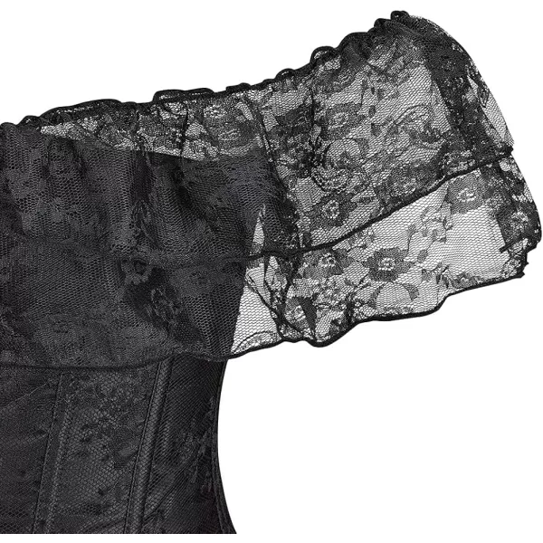 SZIVYSHI Corset Tops for Women with Sleeves Bustier Overbust Lace Up Bodice LingerieBlack 1904