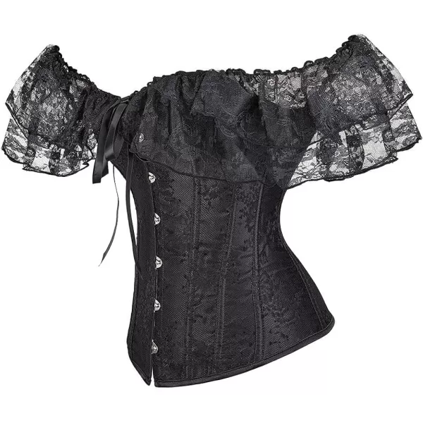 SZIVYSHI Corset Tops for Women with Sleeves Bustier Overbust Lace Up Bodice LingerieBlack 1904