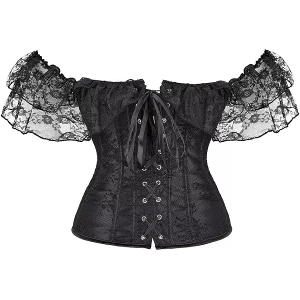 SZIVYSHI Corset Tops for Women with Sleeves Bustier Overbust Lace Up Bodice LingerieBlack 1904