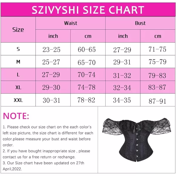 SZIVYSHI Corset Tops for Women with Sleeves Bustier Overbust Lace Up Bodice LingerieBlack 1904