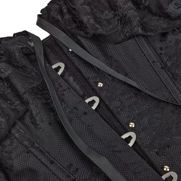 SZIVYSHI Corset Tops for Women with Sleeves Bustier Overbust Lace Up Bodice LingerieBlack 1904