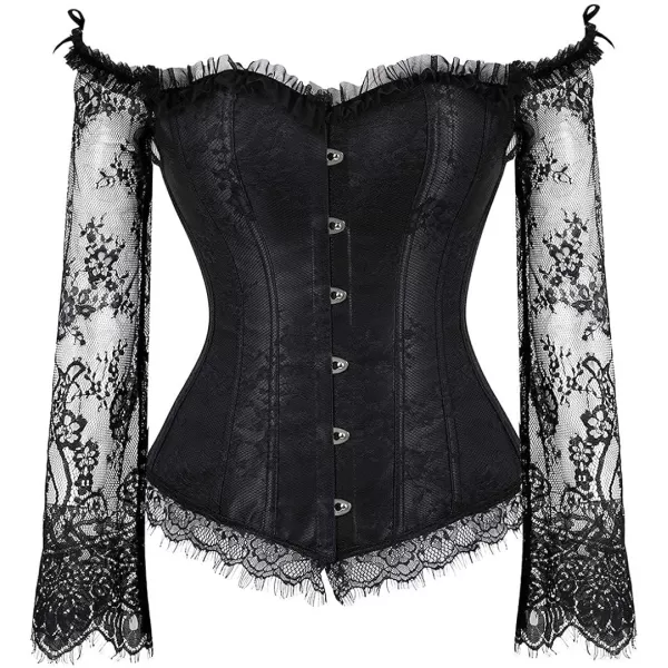 SZIVYSHI Corset Tops for Women with Sleeves Bustier Overbust Lace Up Bodice LingerieBlack Corset With Skirt